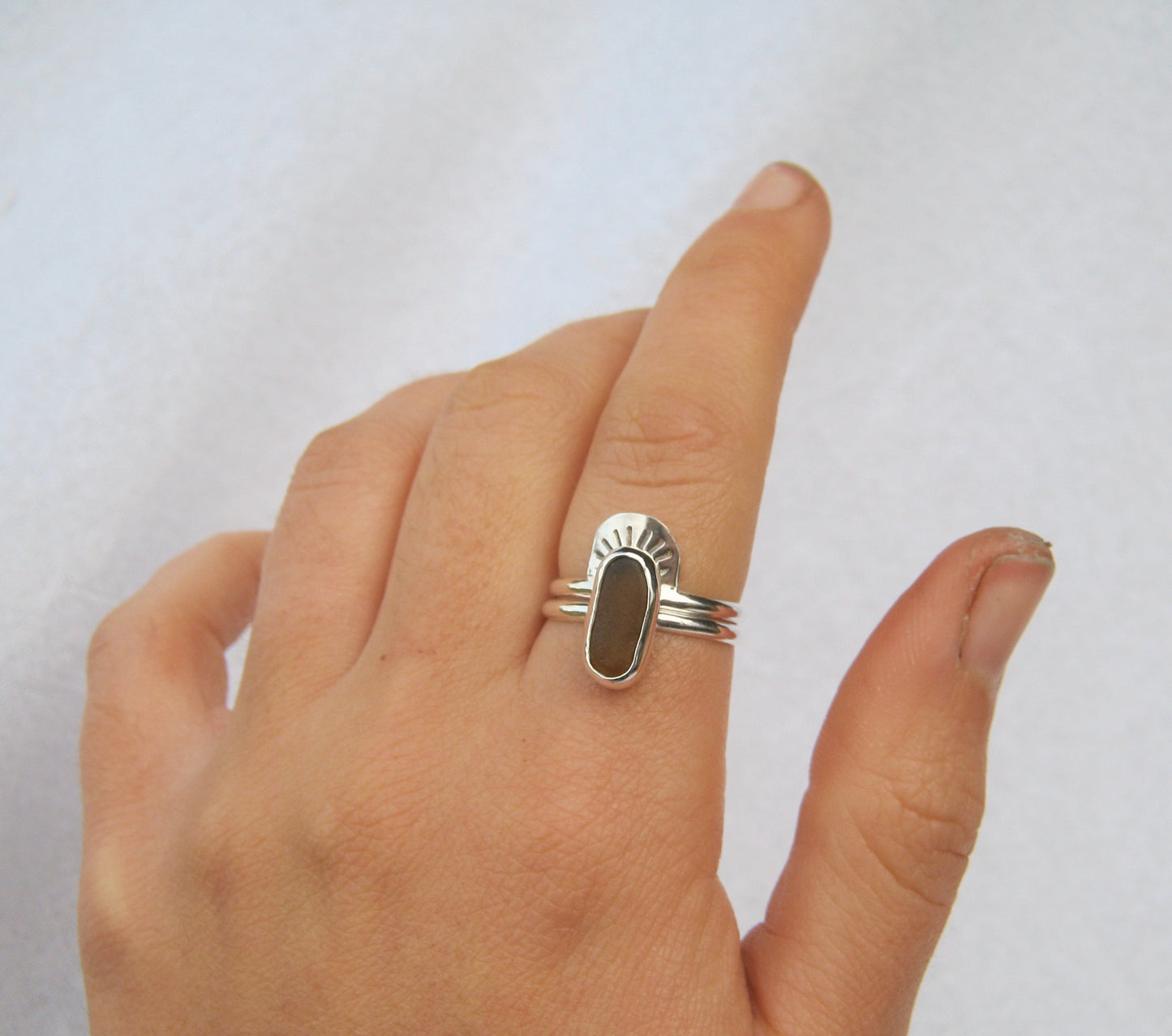 Umber seaglass ring