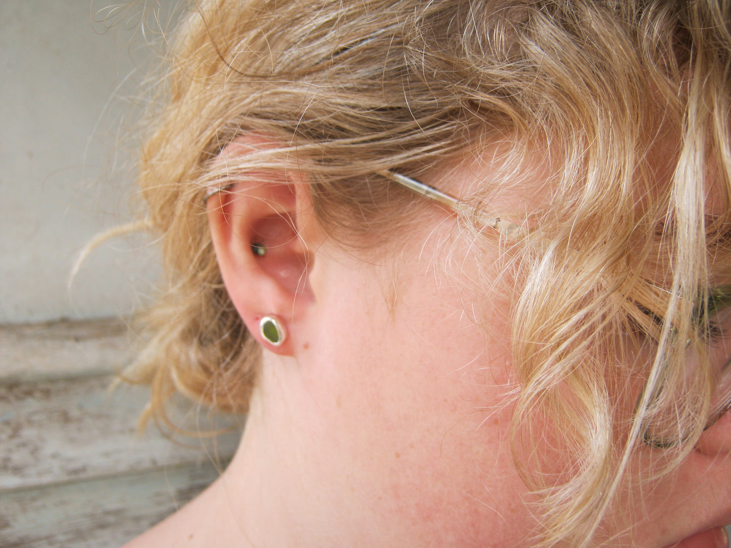 Olive seaglass studs