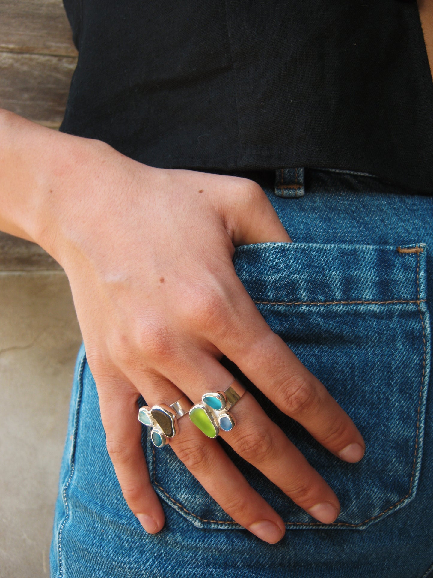 Seaglass cluster ring