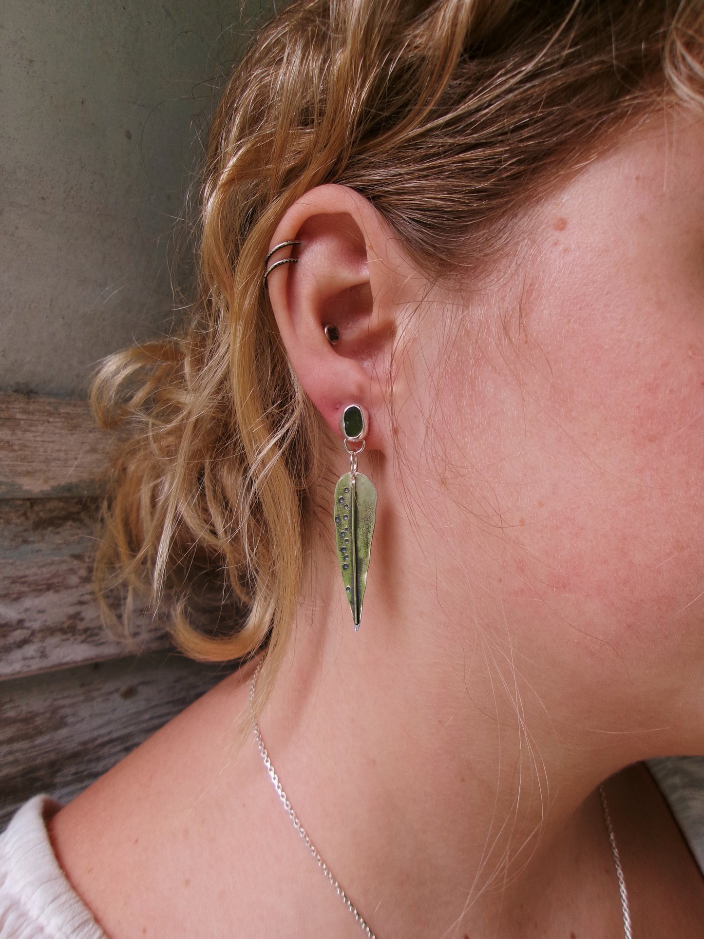 Gum leaf stud dangles