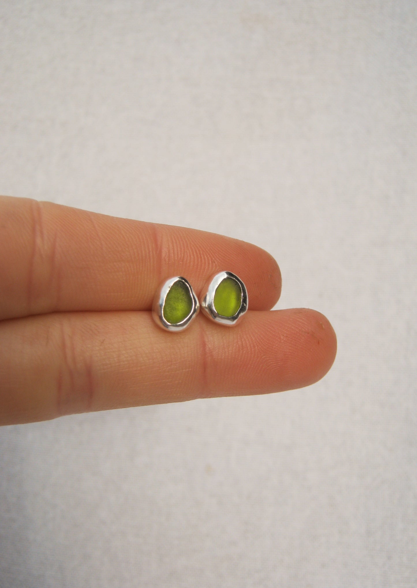 Olive seaglass studs