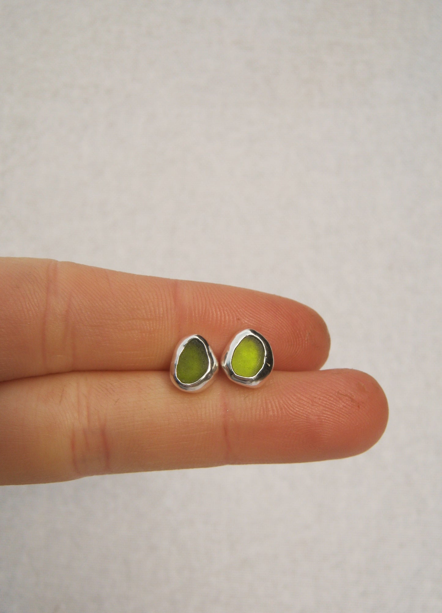 Olive seaglass studs