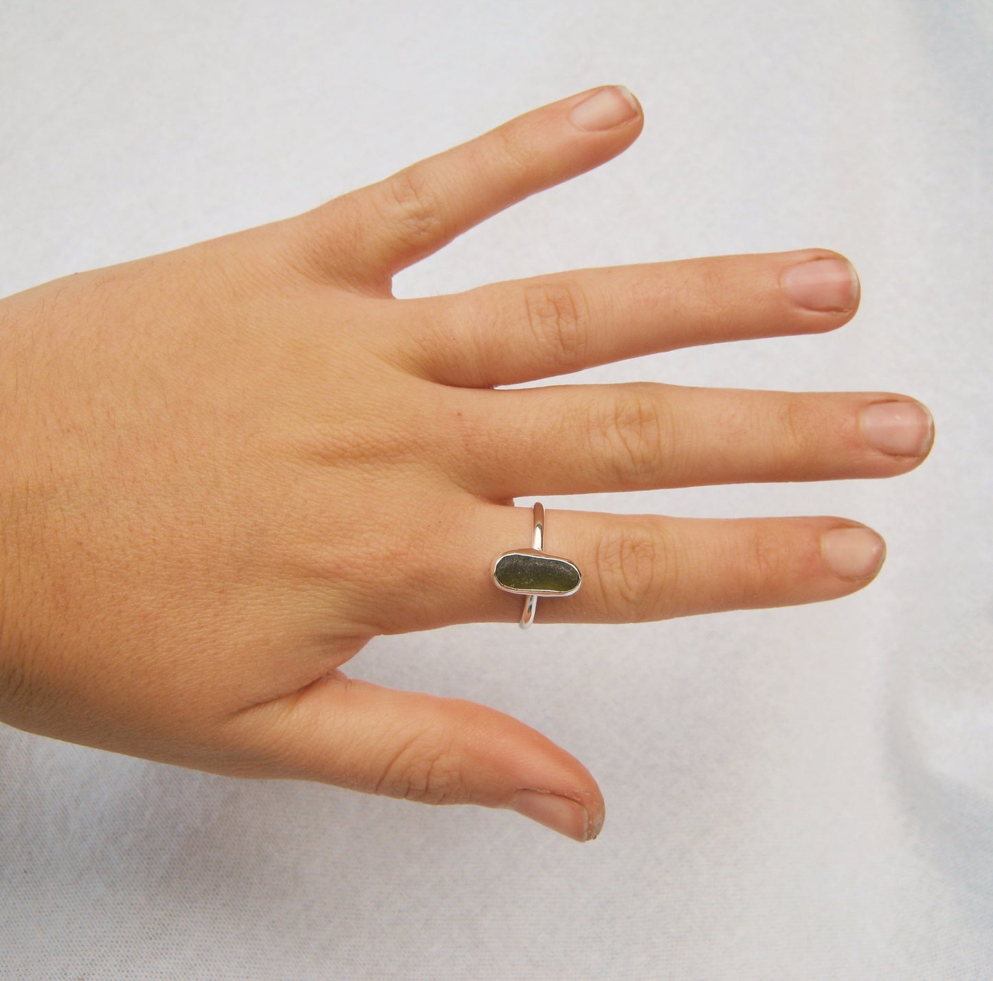 Olive seaglass ring